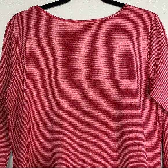 Sundance Red Striped Gray Crochet Detail 3/4 Sleeve Scoop Neck Top Medium - Picture 7 of 11
